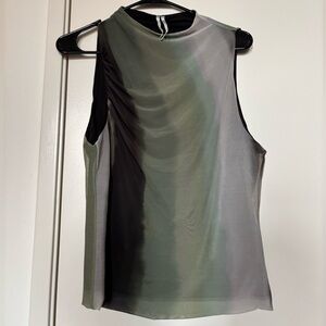 Anthropologie going out mesh top with green design